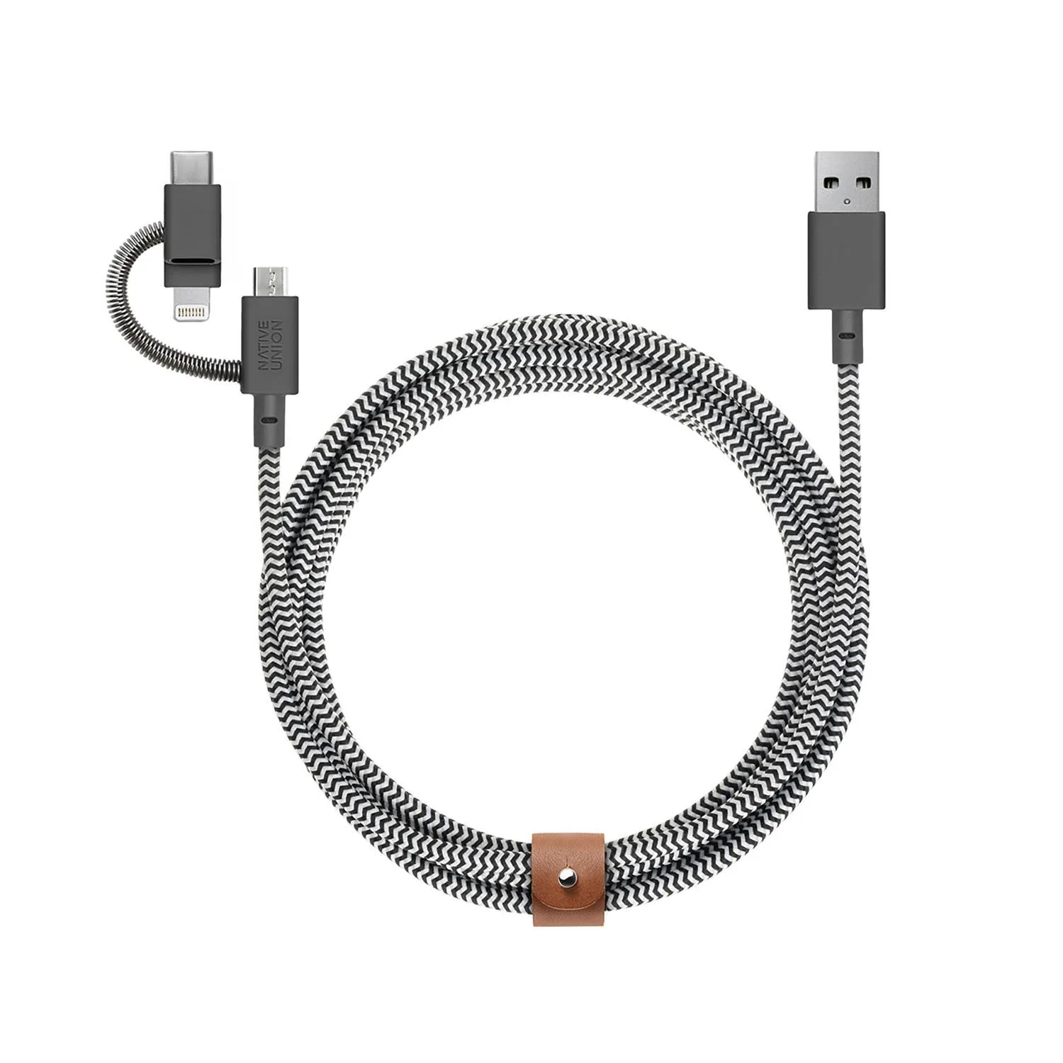 Native Union Belt Cable Universal 6.5' 3-In-1 Charging Cable Zebra
