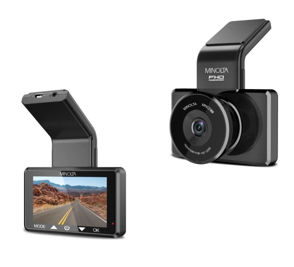 Minolta® HD Swivel Lens Driver Assist Dashcam