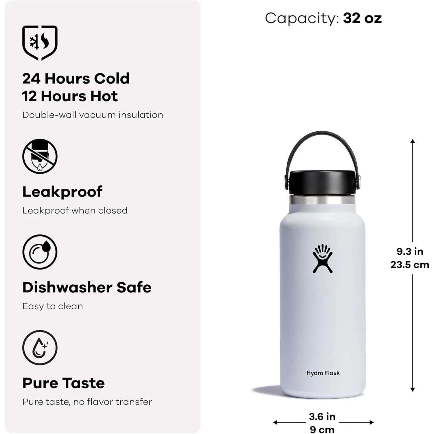32 oz Hydro Flask® 2.0 Insulated Wide Mouth Water Bottle with Flex Cap view 7