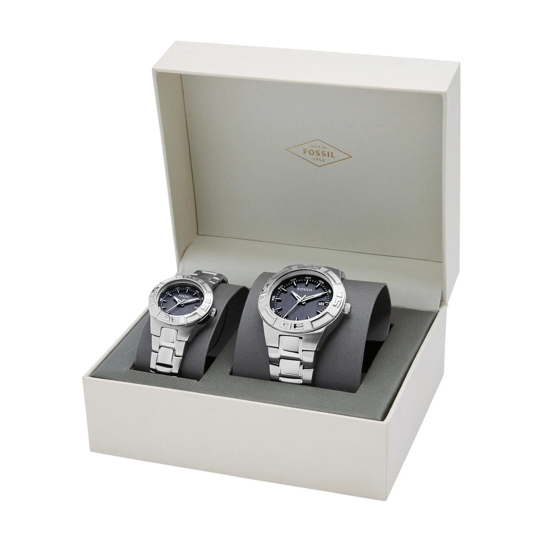 Fossil His And Hers Silver-Tone Stainless Steel Watch Gift Set
