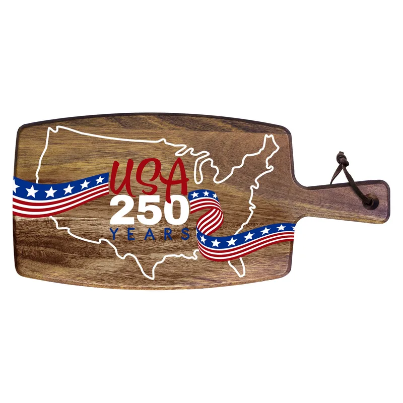 Limited Edition USA 250 Years Rock & Branch® Acacia Paddle Cutting Board UV view 2