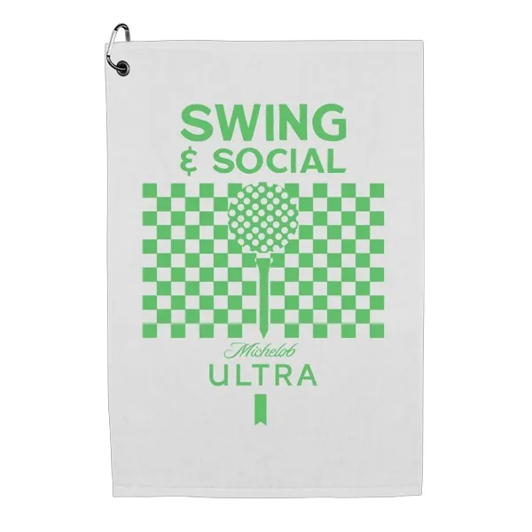 Weekender Flat Hem Golf Towel with Black Corner Hook view 3