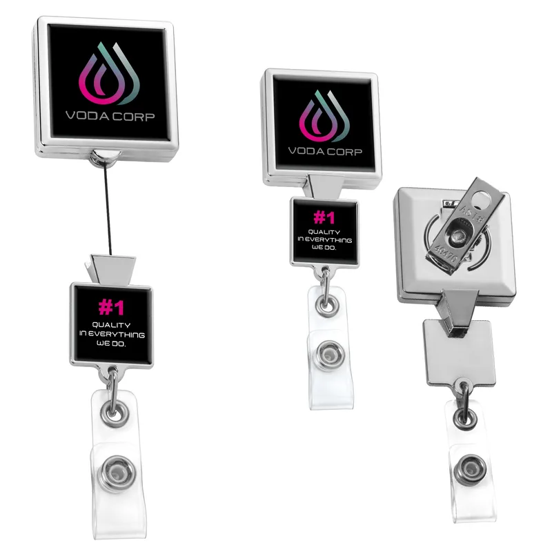 Chrome Double Up Square Retractable Badge Reel