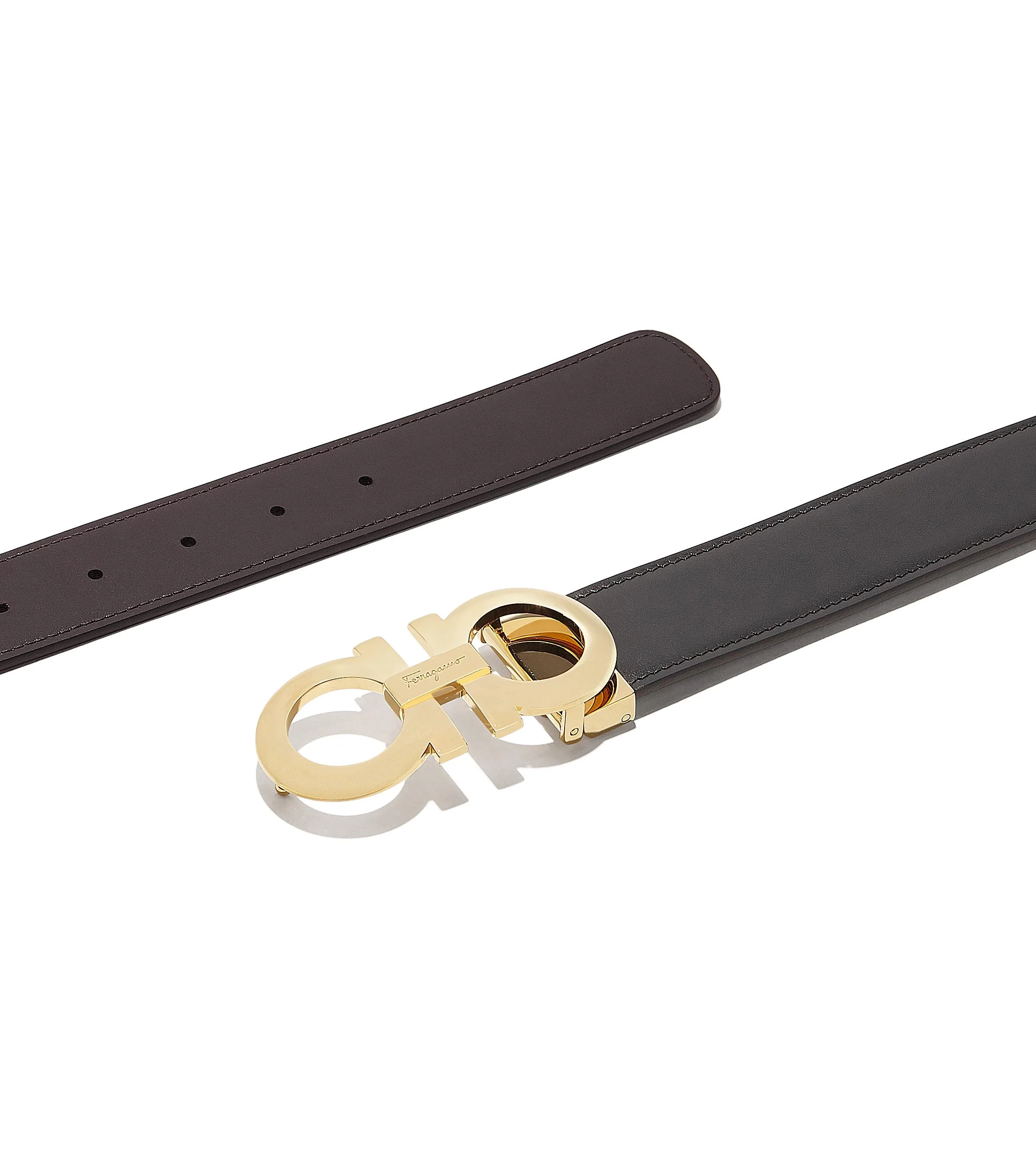 Salvatore Ferragamo Reversible And Adjustable Gancini Belt - Black/Hickory Brown