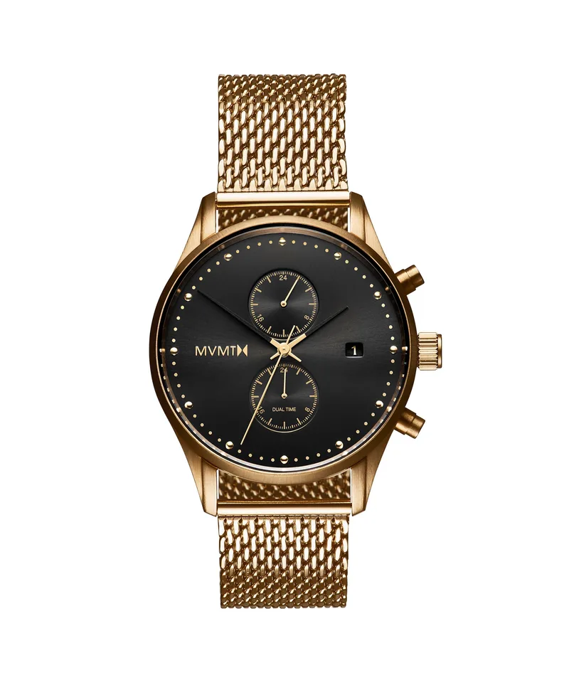 MVMT Mens Eclipse Voyager Gold-Tone Stainless Steel Chronograph Watch Black Dial