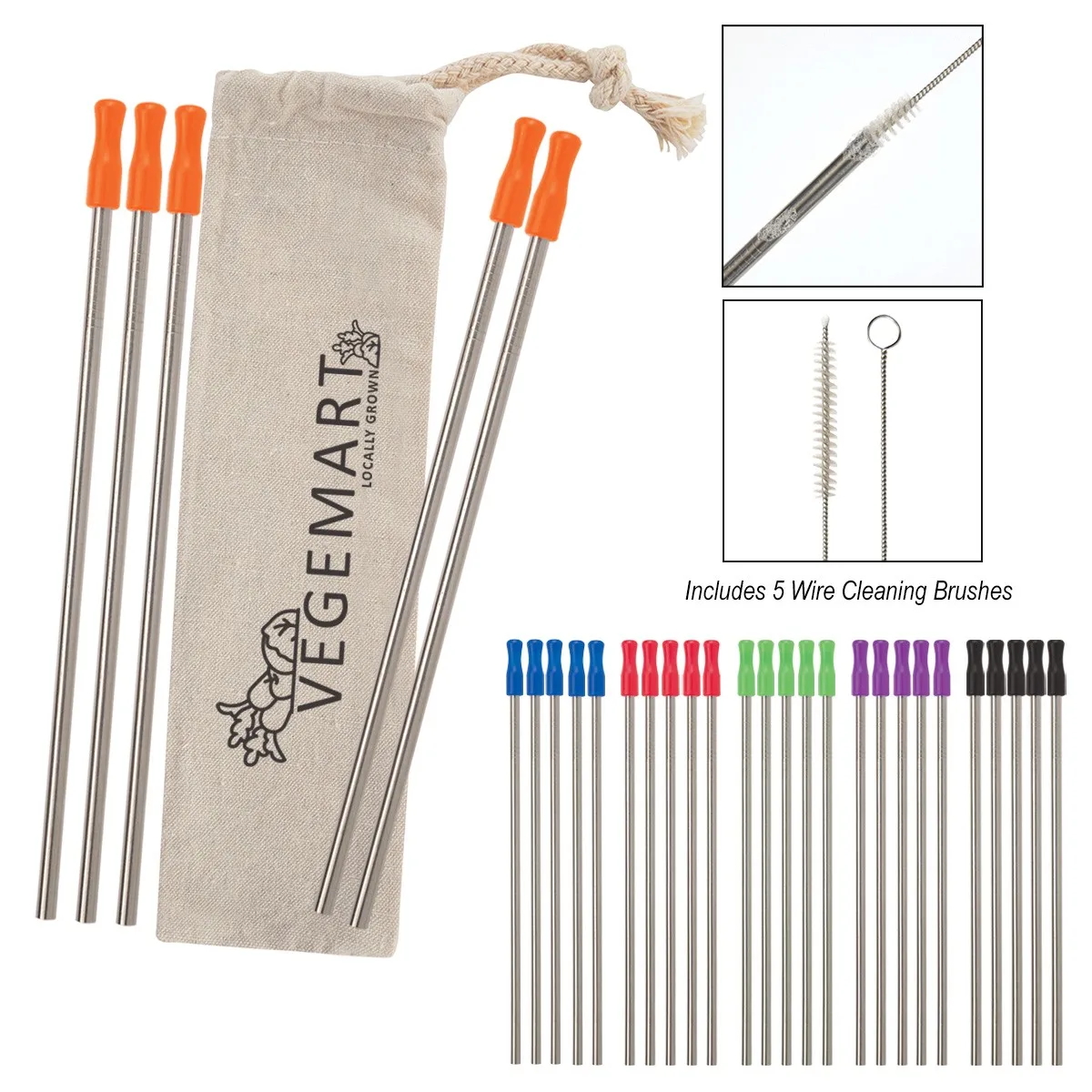 5-pack Stainless Straw Kit With Cotton Pouch view 2
