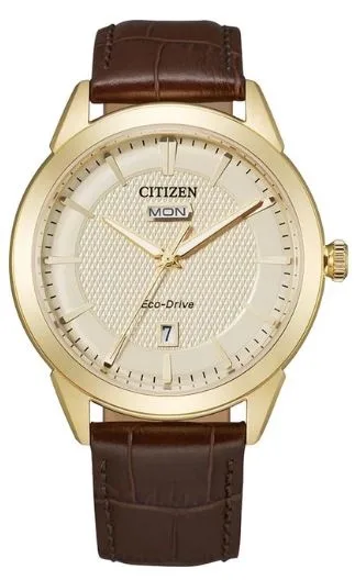 Citizen® Men's Corso Eco-Drive® Watch w/Brown Leather Strap & Champagne Dial