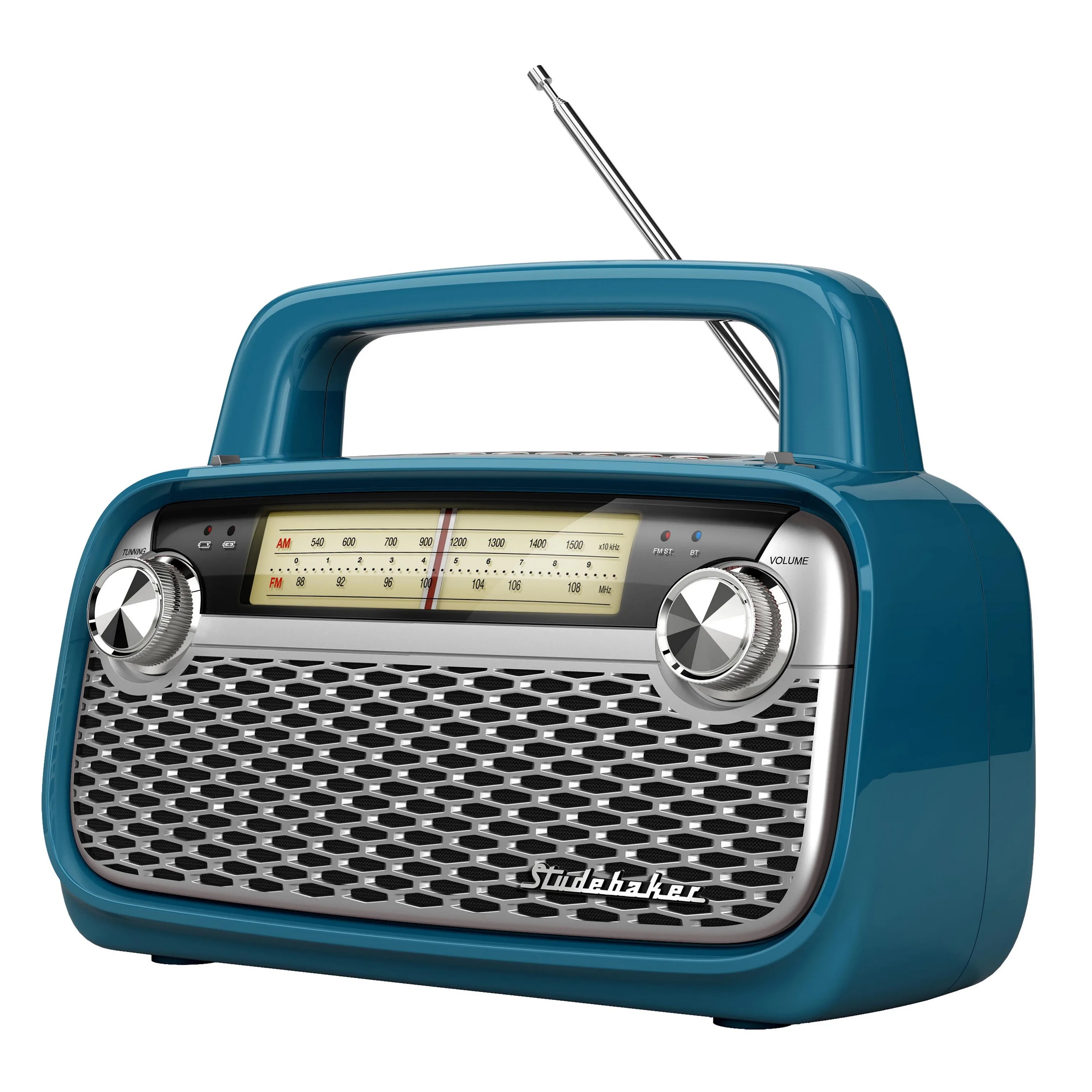 Studebaker Am/Fm Portable Radio w/Bluetooth And Built In Rechargeable Battery - Blue
