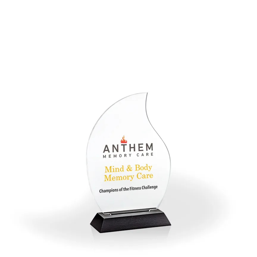 Flame Award with Black Wood Base, Small - UV Print