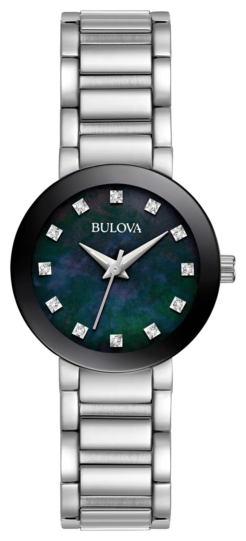 Bulova Watches Ladies' Futuro Bracelet Watch, Stainless Steel w/Black Mop Dial
