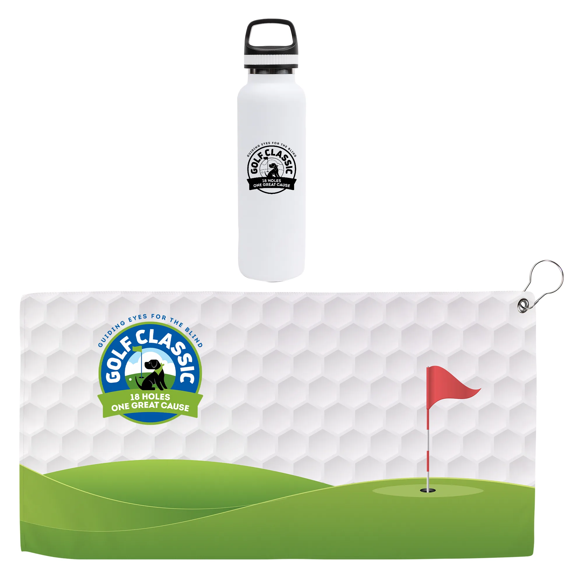 Hole in One 20 Oz. Satin Stainless Steel Insulated Bottle & Golf Towel Gift Set view 4