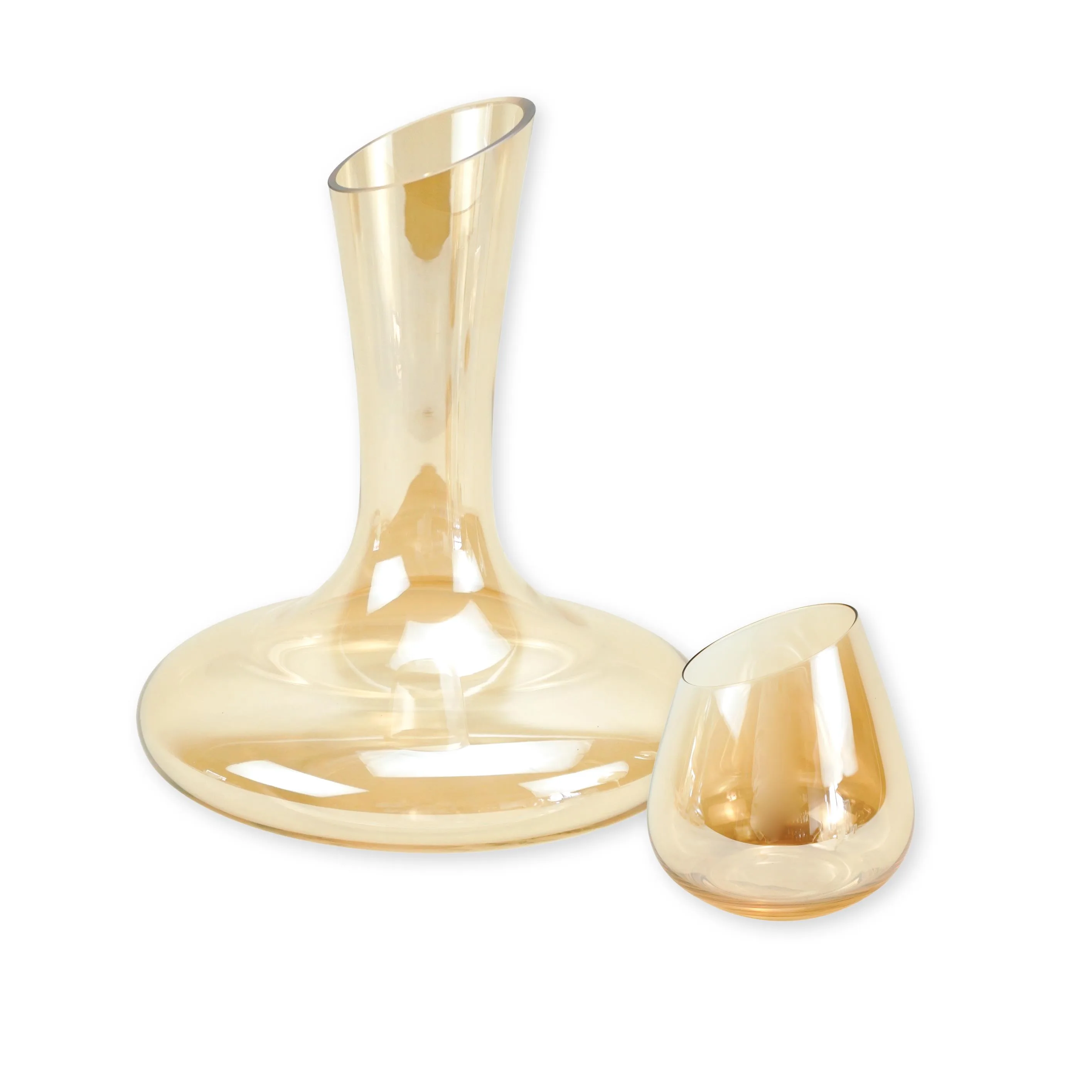 Jeanne Fitz Jeanne Fitz Slant Collection Wine Decanter And Set Of Four Stemless Wine Glasses, Gold