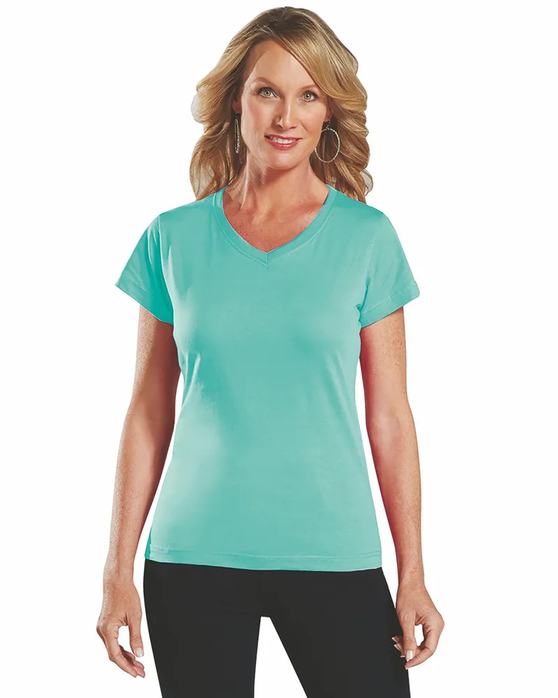 LAT Ladies' V-Neck Fine Jersey T-Shirt view 3