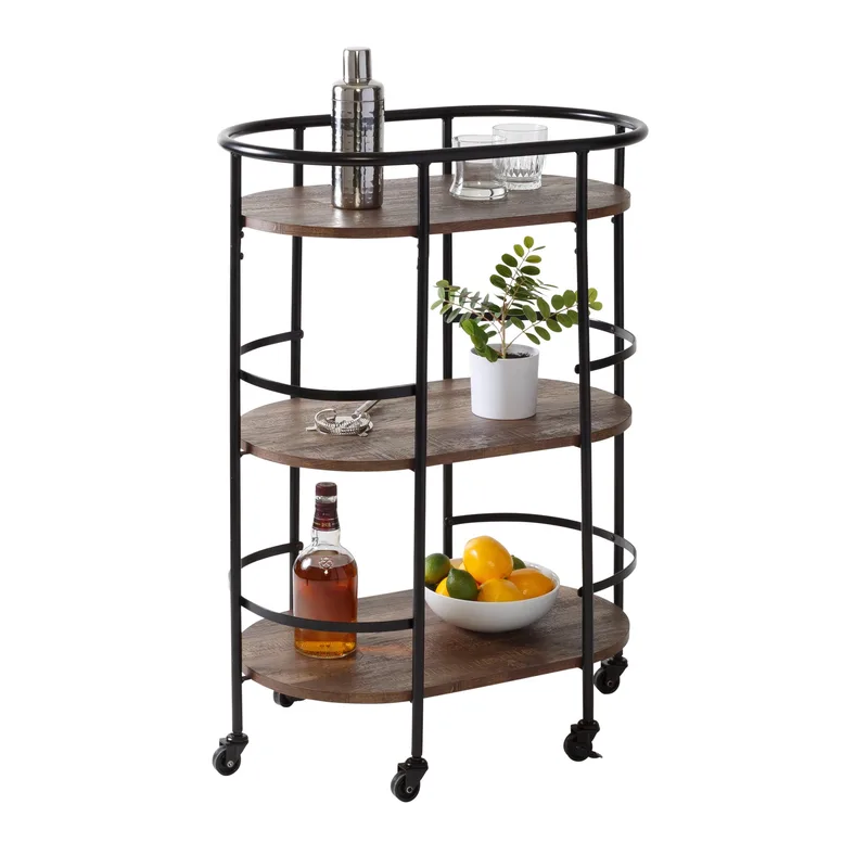 Honey-Can-Do 3 Tier Rolling Bar & Serving Cart Black & Rustic Brown