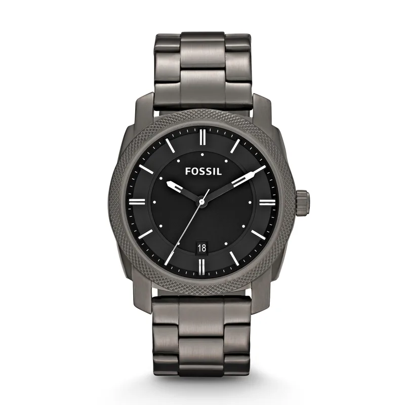 Fossil Mens Machine Smoke Stainless Steel Watch Black Dial