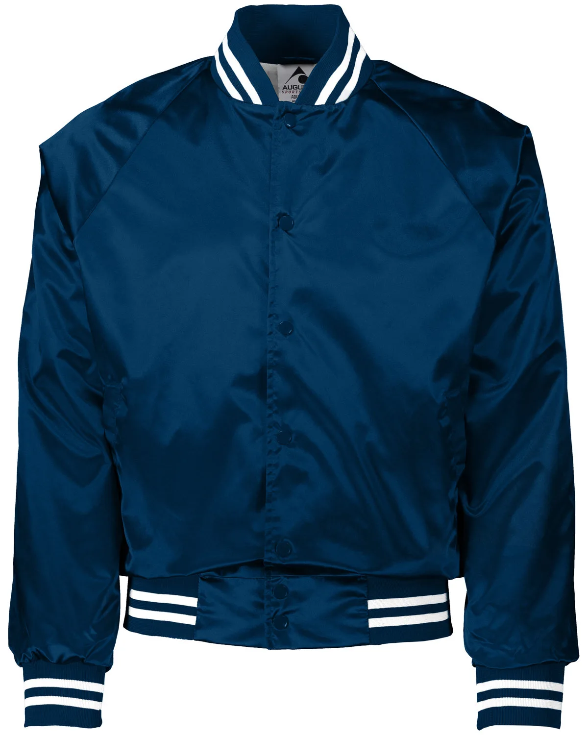 Augusta Unisex Striped Trim Satin Baseball Jacket view 6