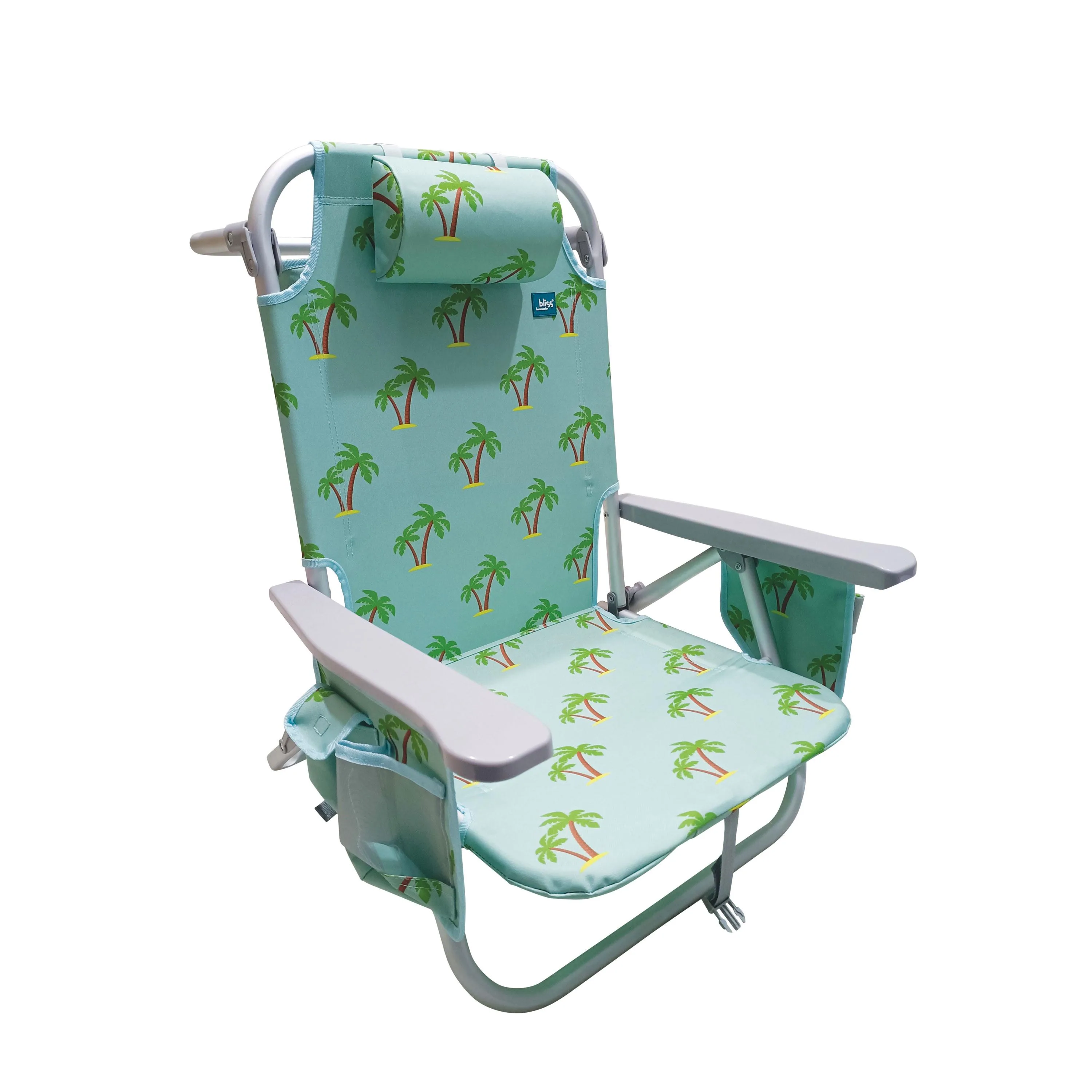 Bliss Hammocks Folding Beach Chair w/Detachable Cooler And Cup Holder - Palm Tree