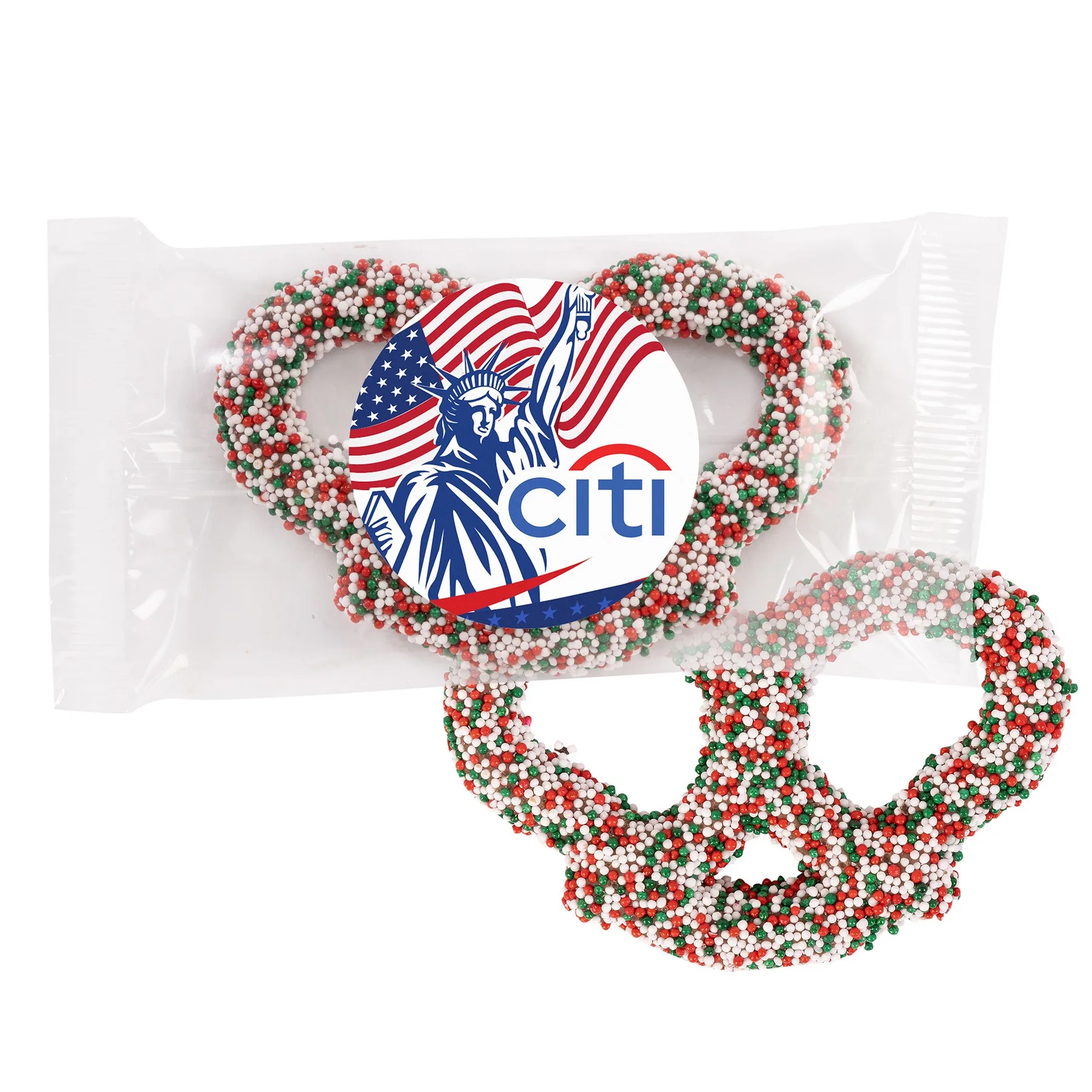Milk Chocolate 3 Ring Pretzels-Red, White & Green view 6