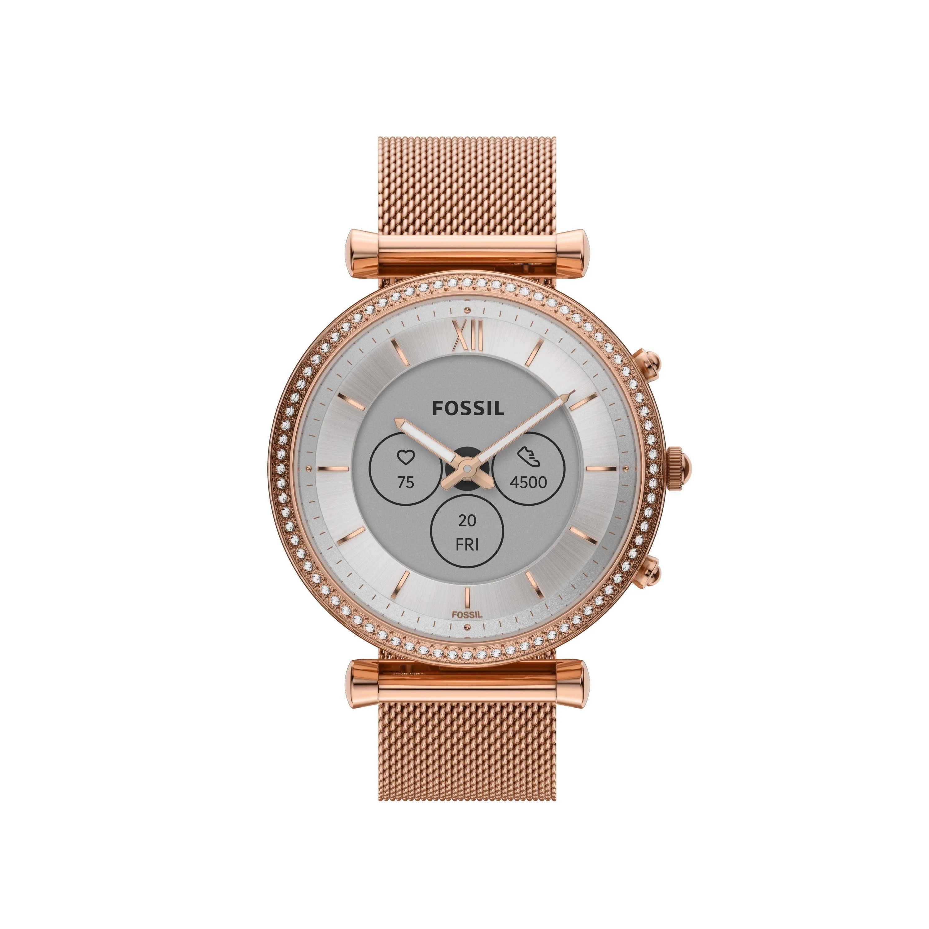 Fossil Ladies Carlie Gen 6 Hybrid Rose Gold-Tone Smartwatch Silver Dial