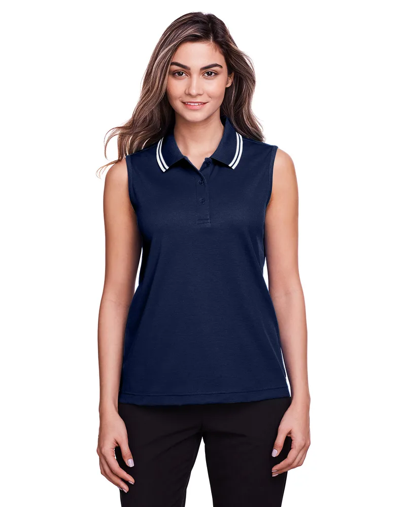 Devon and Jones CrownLux Performance? Ladies' Plaited Tipped Sleeveless Polo view 5