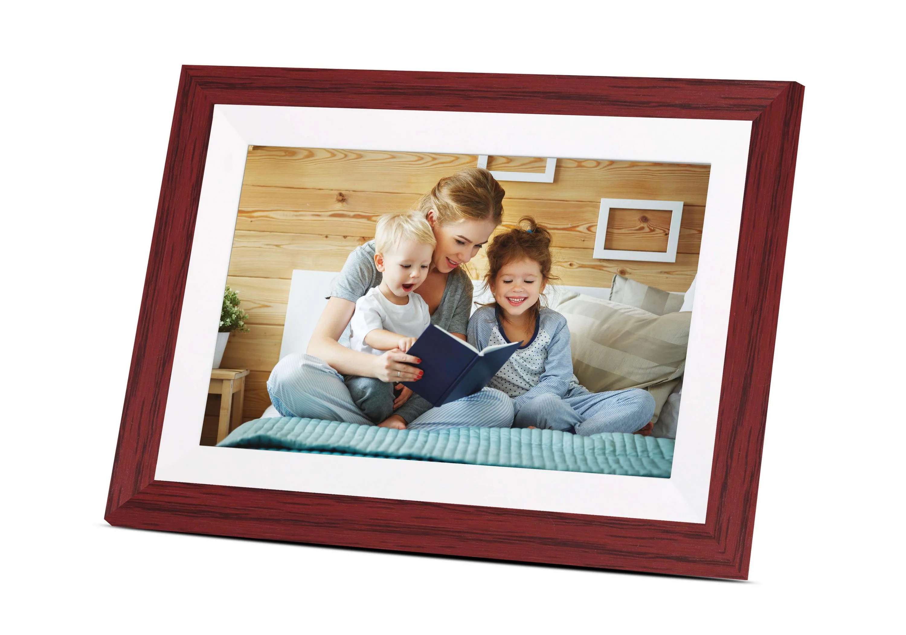 Bell+Howell 10.1" Smart Digital Photo Frame - White/Cherry Wood Red