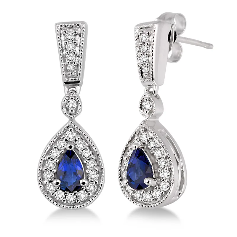 Jilco Inc Diamond & Sapphire Earrings -5x3 mm