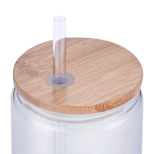 Danville 18oz Can Glass w Bamboo Lid and Straw view 3
