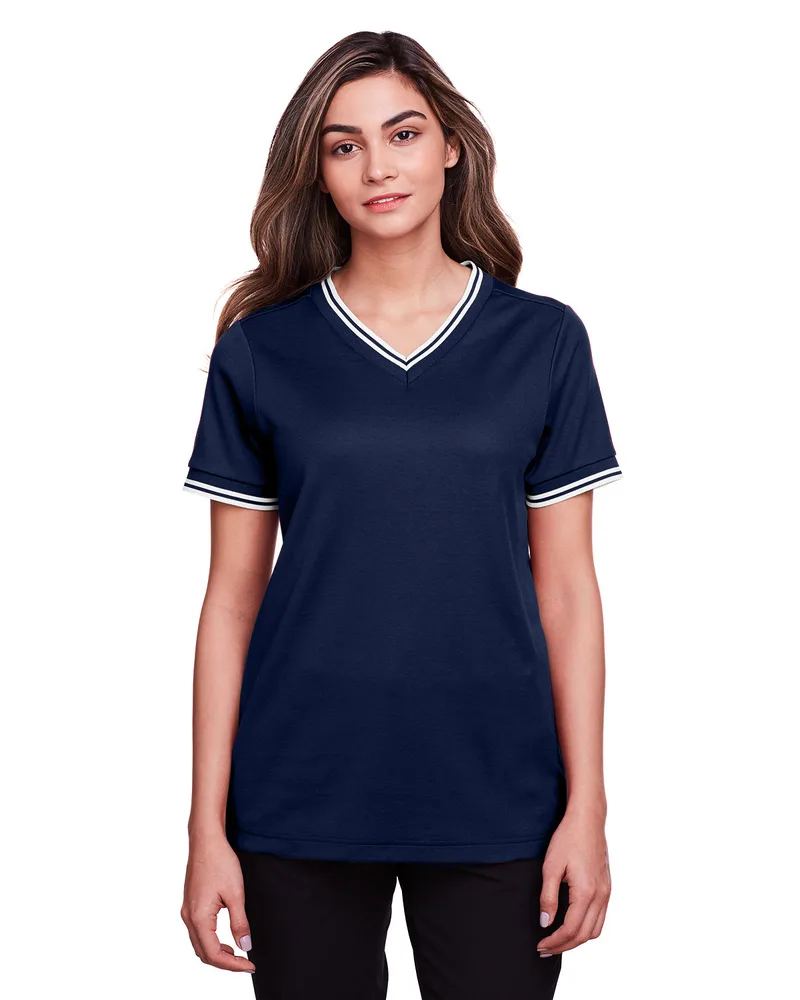 Devon and Jones CrownLux Performance? Ladies' Plaited Tipped V-Neck Top view 5