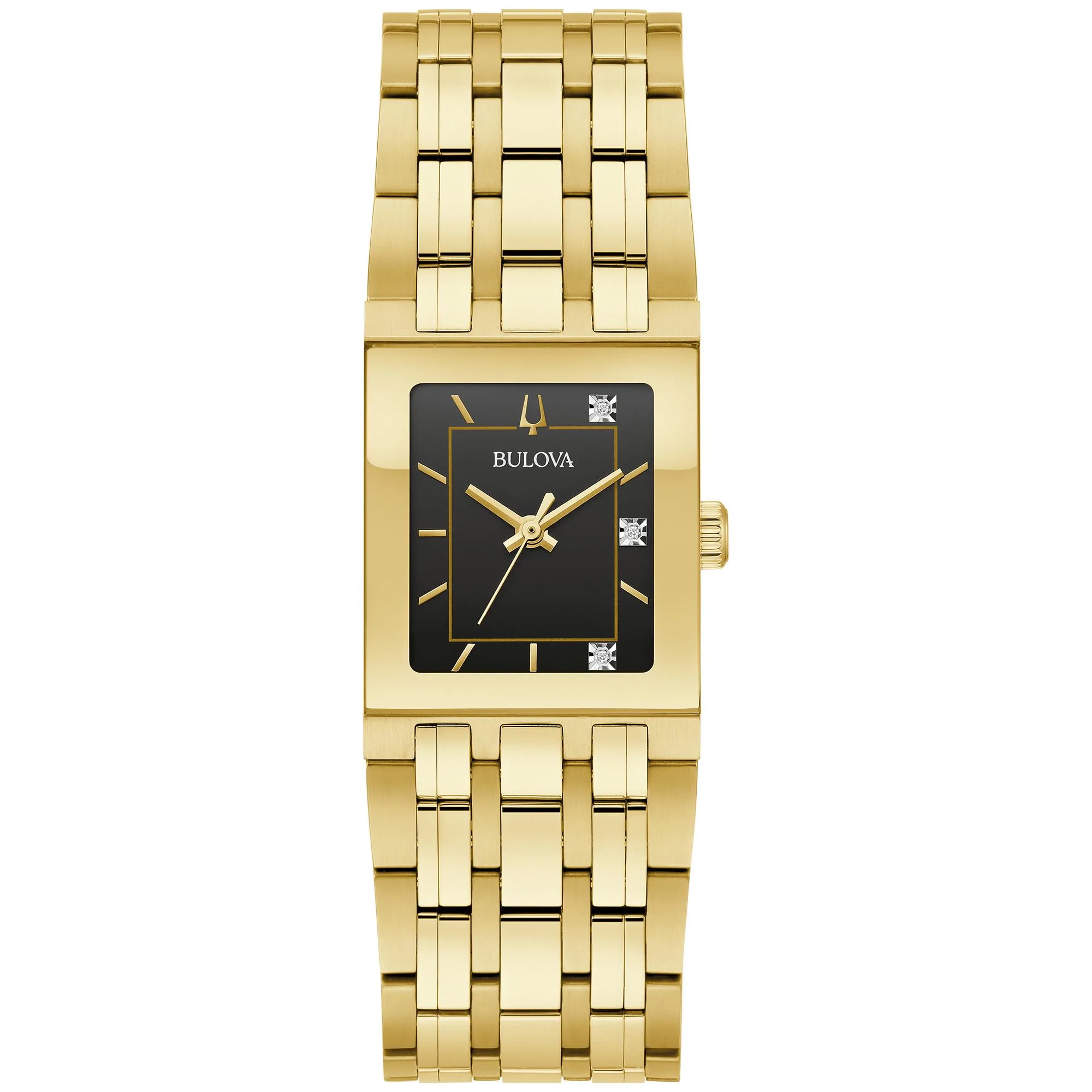 Bulova Watches Ladies Quadra Stainless Steel Bracelet Watch Black Dial