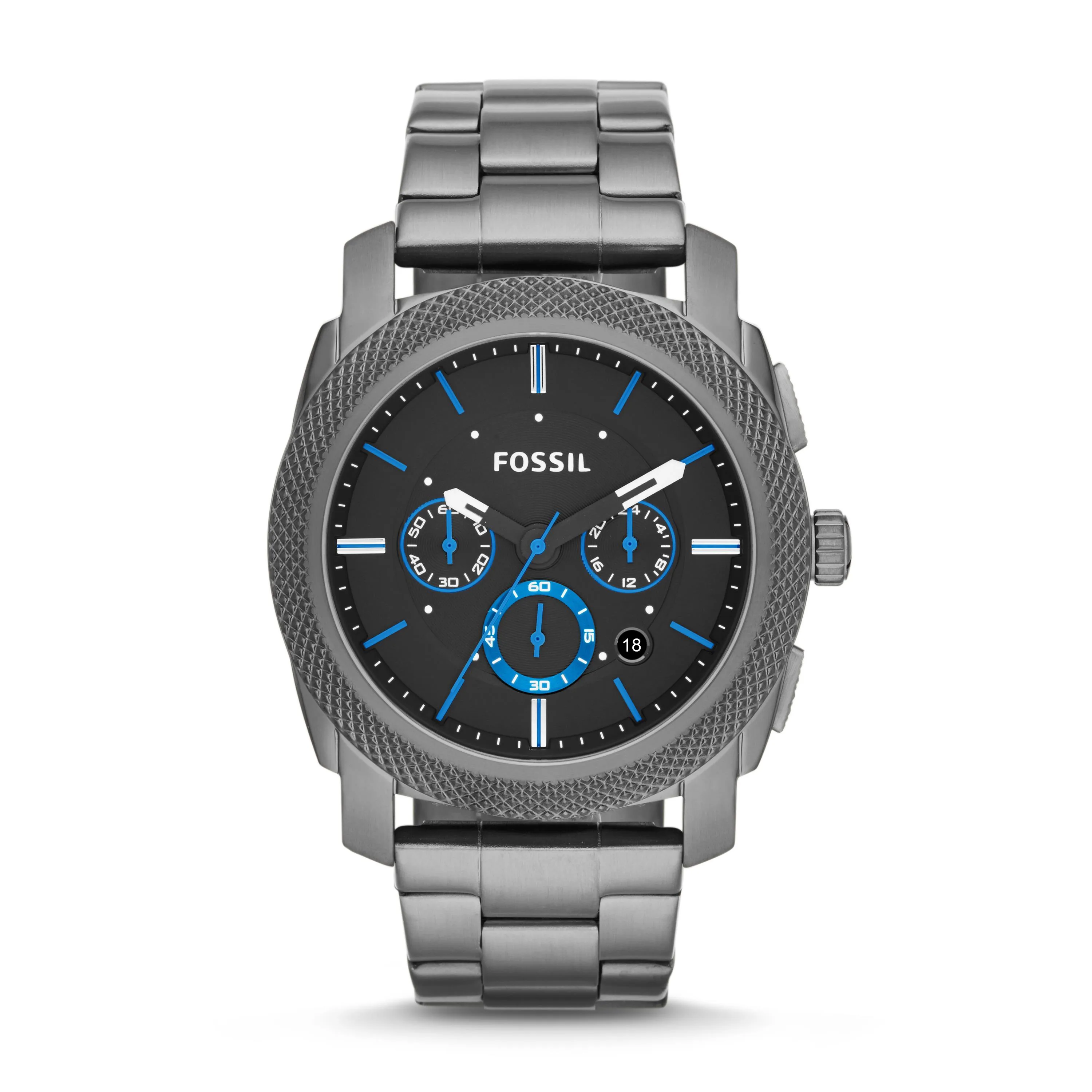 Fossil Mens Machine Smoke Chronograph Watch Black Dial