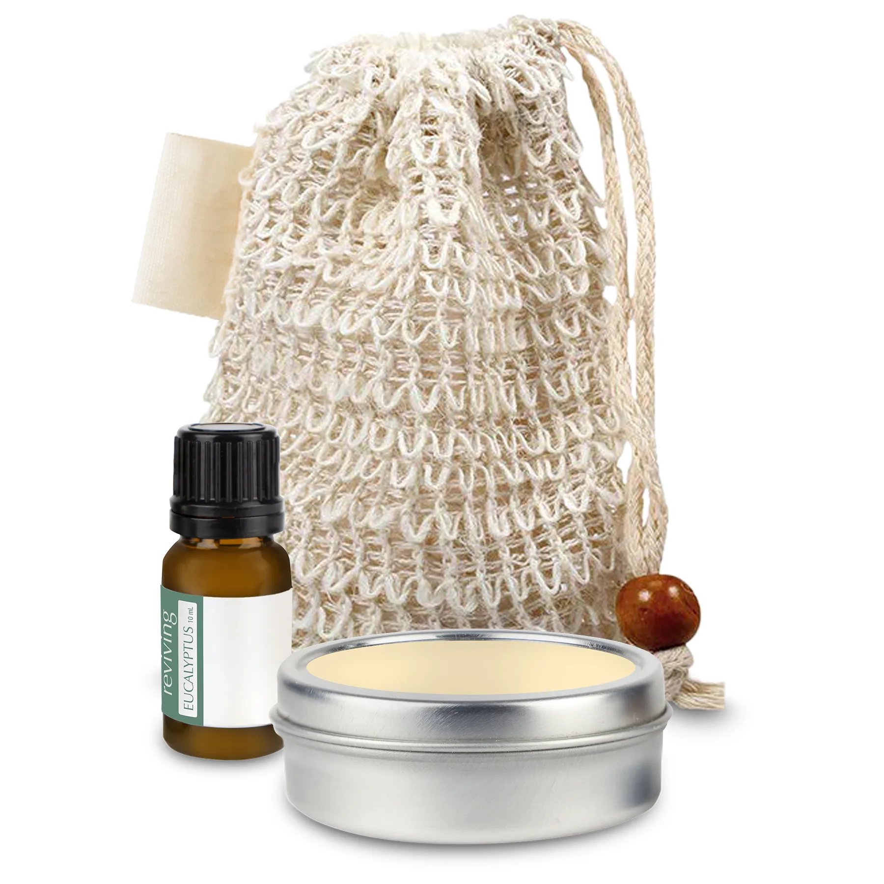 Loofah Bag with Essential Oil and Candle Tin view 2