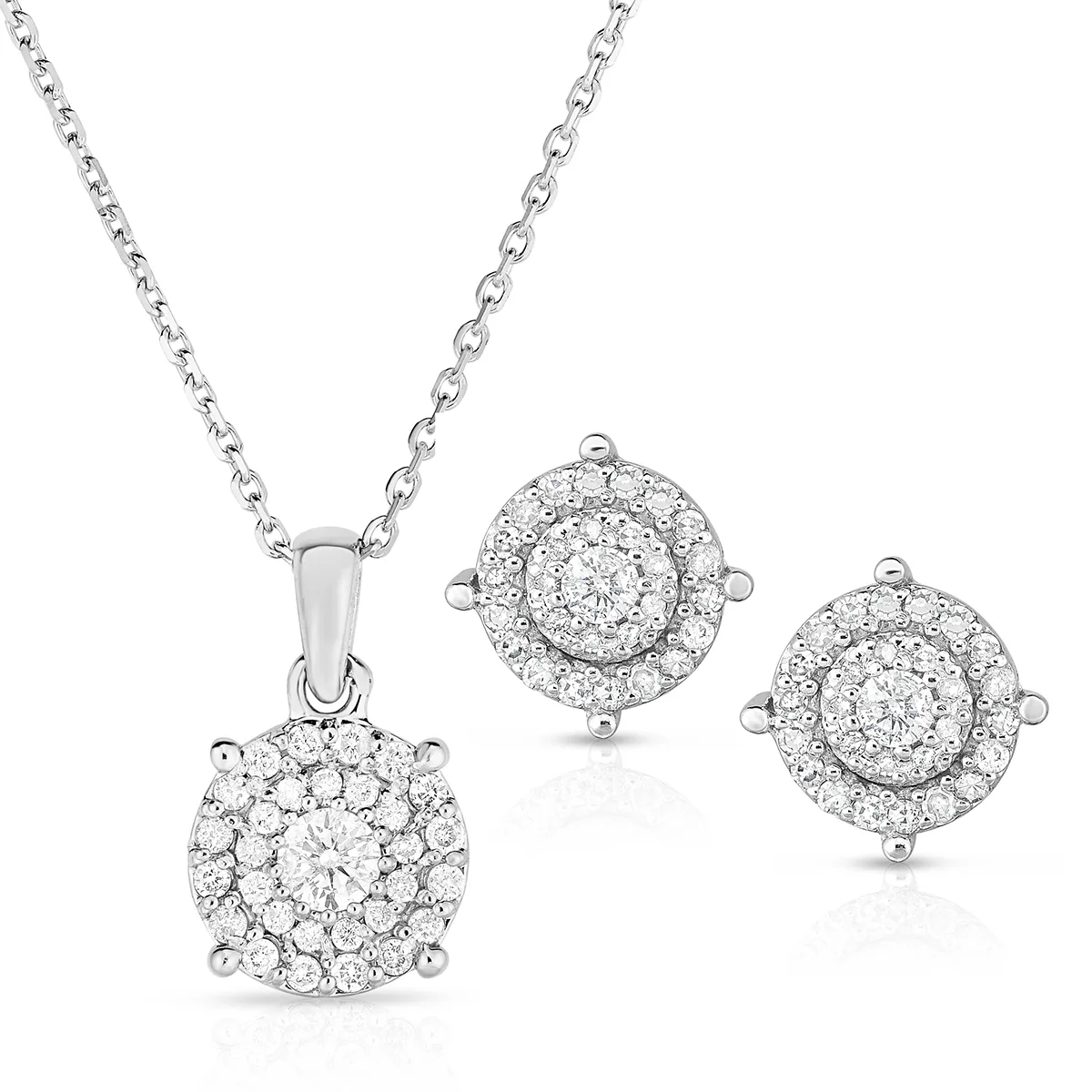Jilco Inc Cluster Diamond Earring And Necklace Set - White Gold