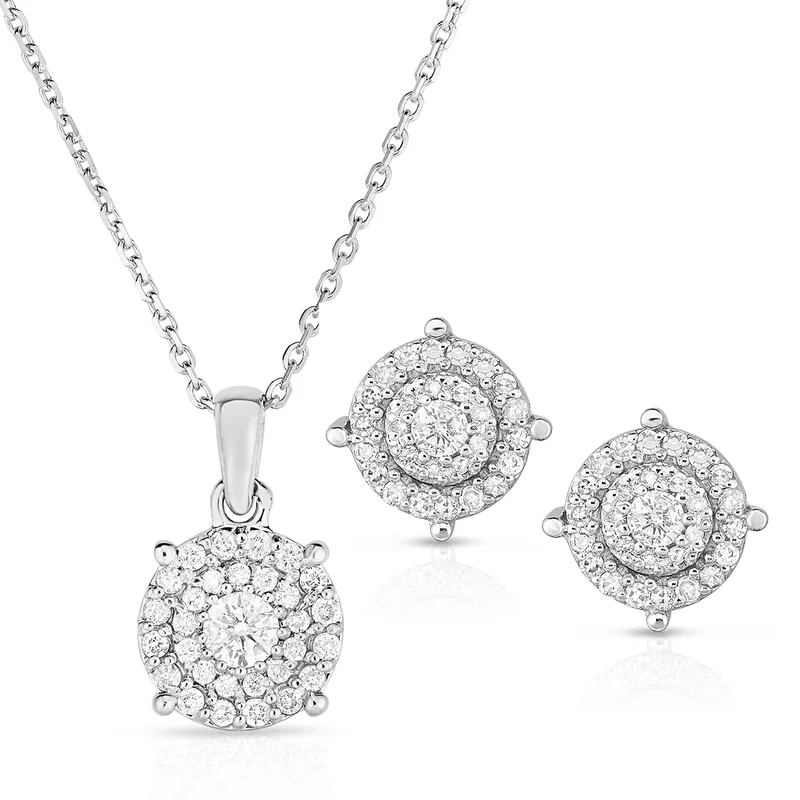 Jilco Inc Cluster Diamond Earring And Necklace Set - White Gold