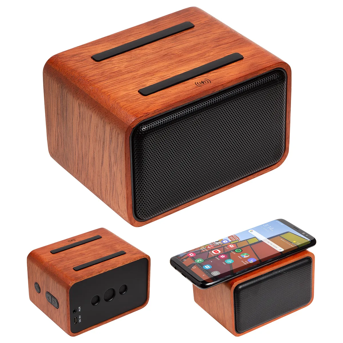 Mahogany Wireless Speaker with Wireless Charger view 2