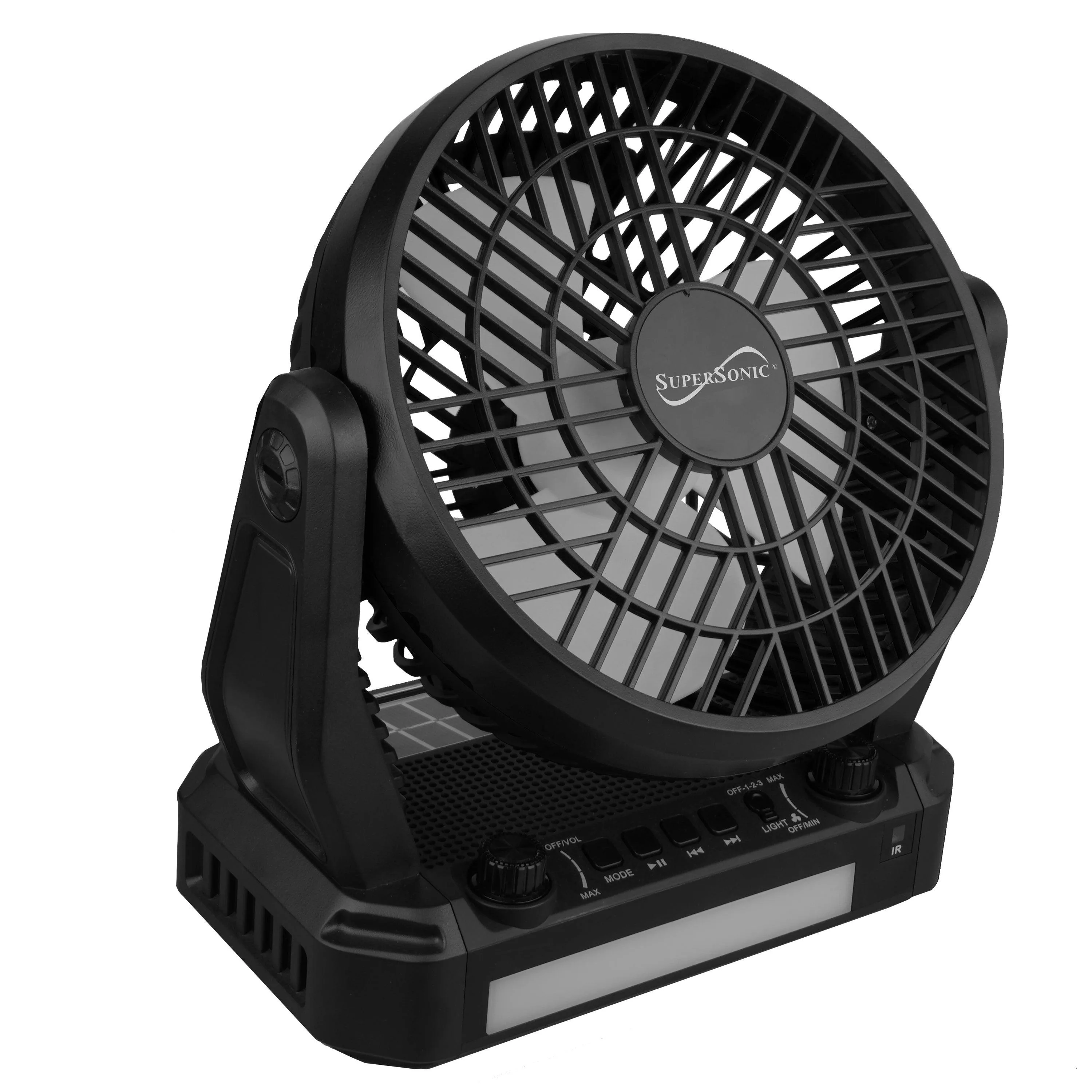 Supersonic Solar Power Portable Fan And Bluetooth Speaker W/ Fm Radio