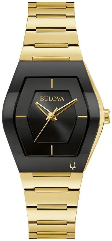 Bulova Watches Ladies' Futuro Watch, Gold-Tone w/Black Dial