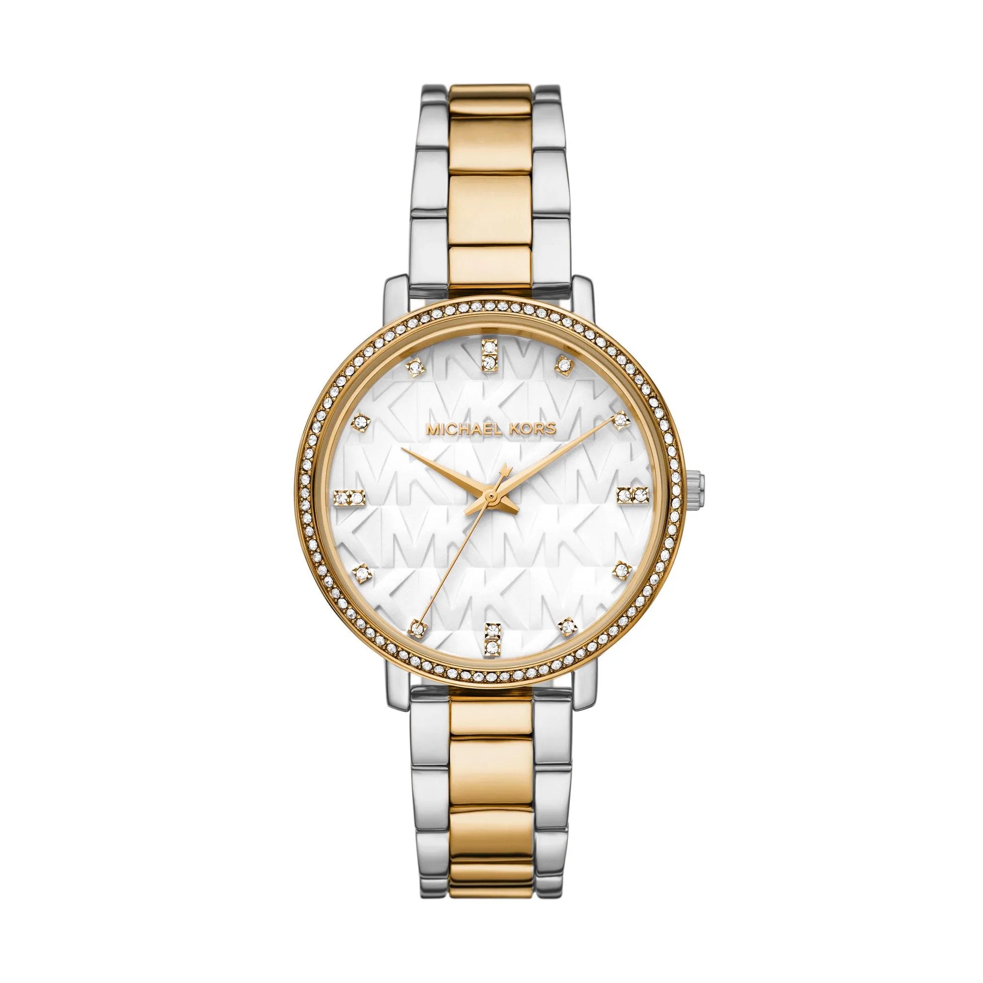 Michael Kors Ladies' Pyper Two-Tone Stainless Steel Watch White Mk Logo Dial