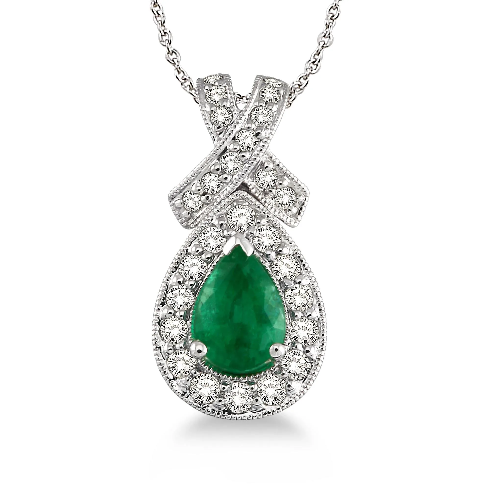 Jilco Inc Emerald And Diamond Necklace - White Gold