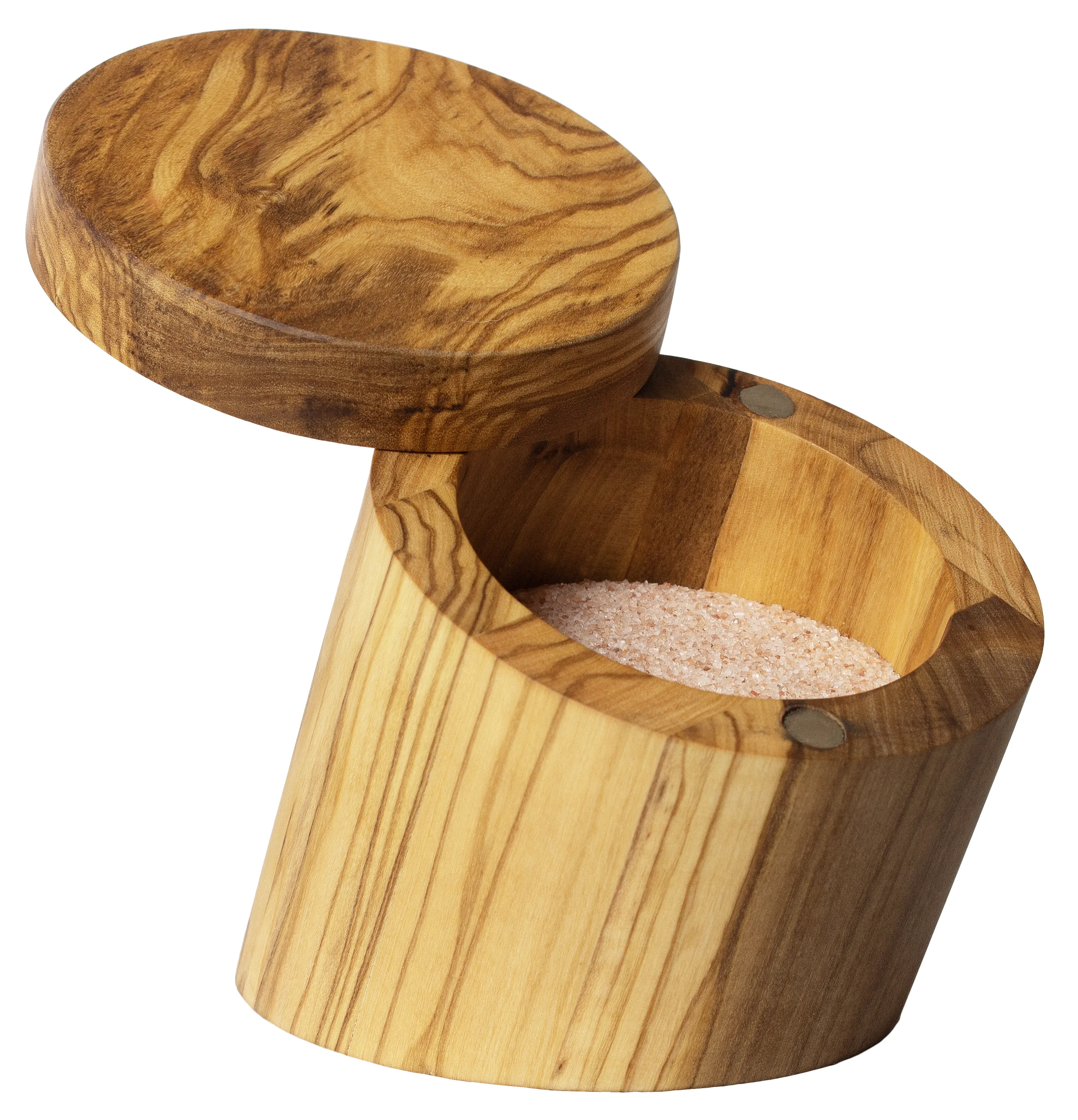 Rock & Branch® Olive Wood Angled Salt Box with Magnetic Swivel Lid view 2