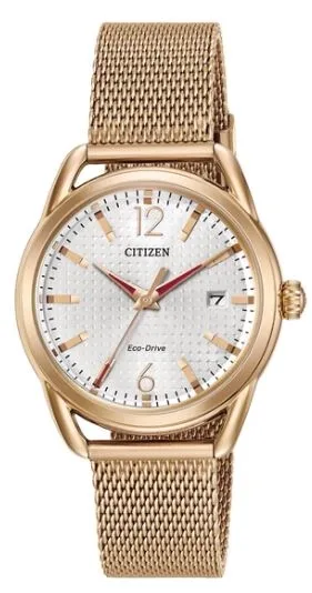 Citizen® Ladies' Eco-Drive® Rose Gold-Tone Mesh Bracelet Watch w/Silver-Tone Dial