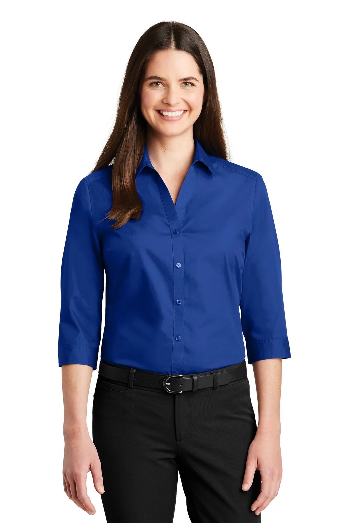 Port Authority® Women's 3/4-Sleeve Carefree Poplin Shirt.