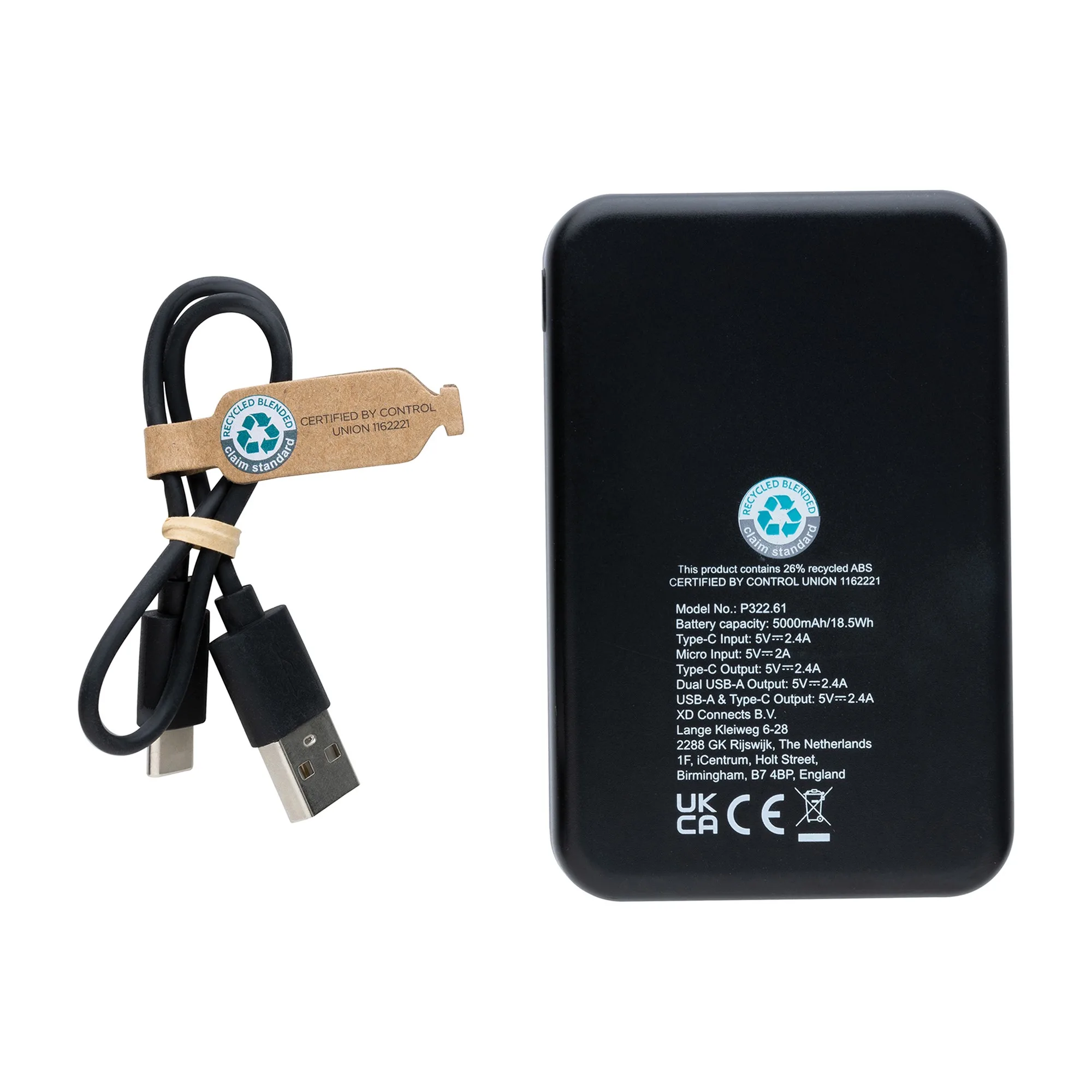 Recycled Plastic 5.000 mAh Powerbank - Black
