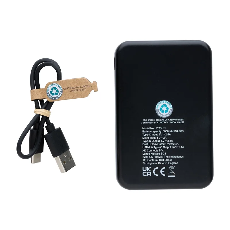 Recycled Plastic 5.000 mAh Powerbank - Black