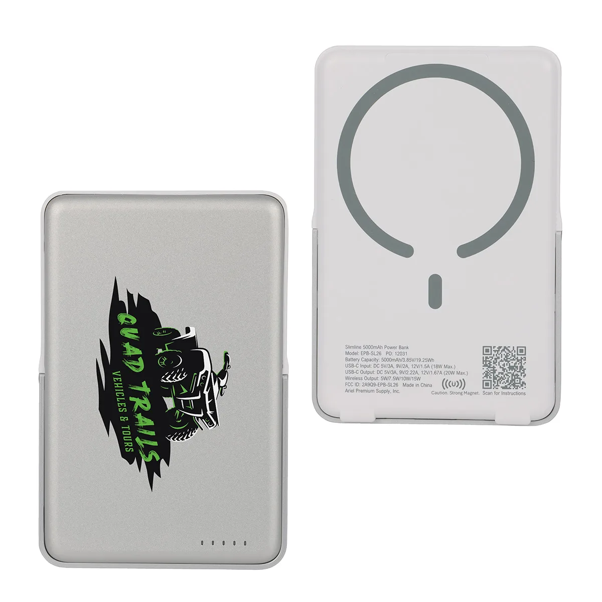 Slimline 5000mAh 20W PD Aluminum Power Bank with 15W Magnetic Wireless Char