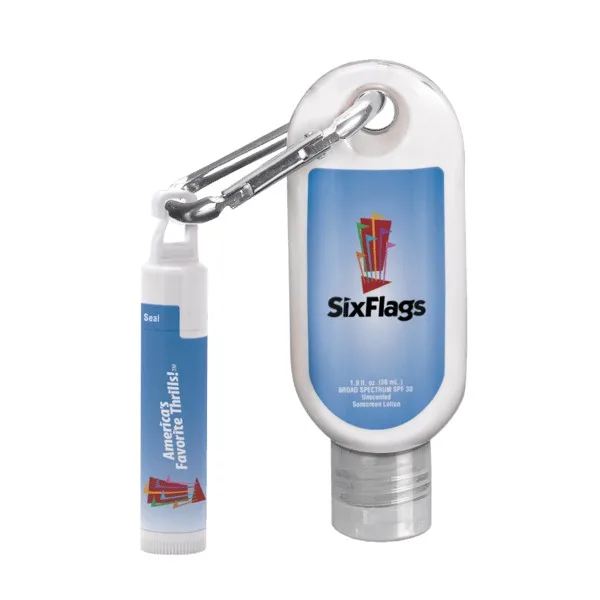 1.9 oz SPF 30 Sunscreen with Carabiner and SPF 15 Lip Balm in White Tube with Hook Cap view 3