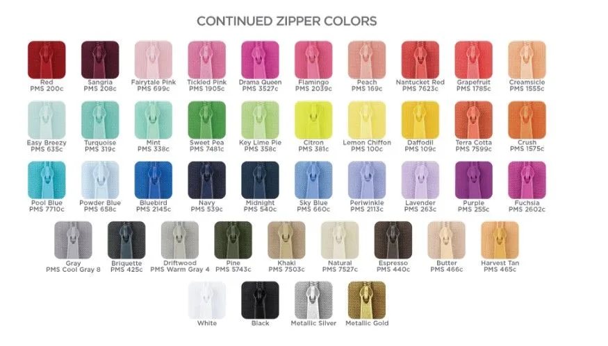 Zipper Color Chart