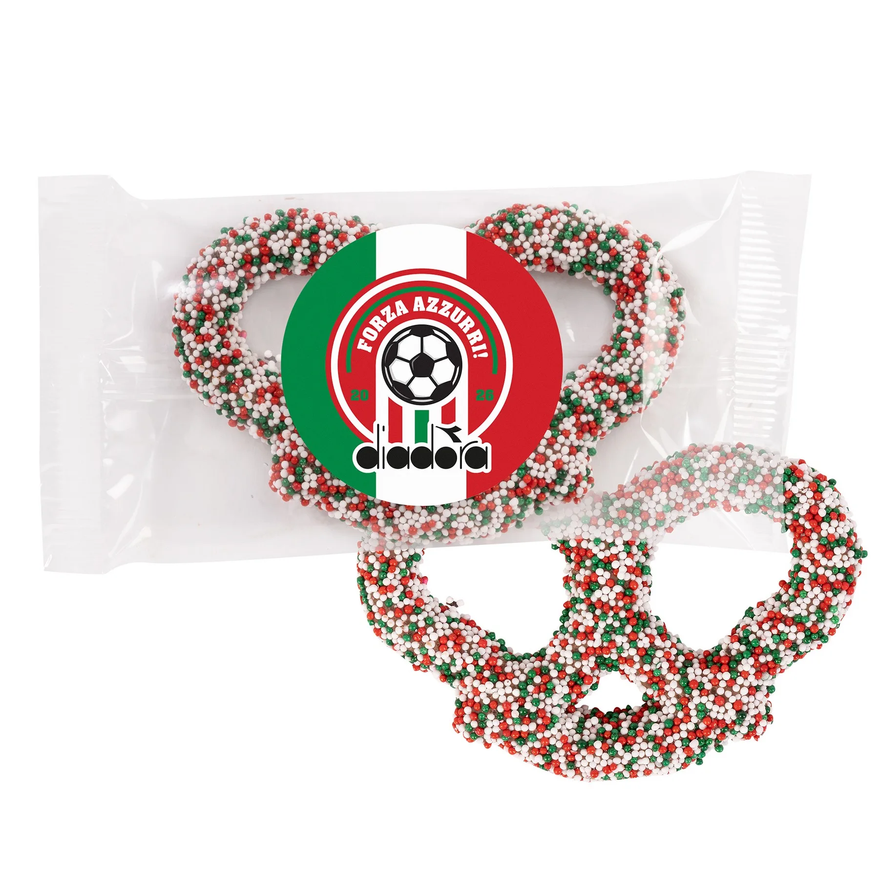 Milk Chocolate 3 Ring Pretzels-Red, White & Green view 4