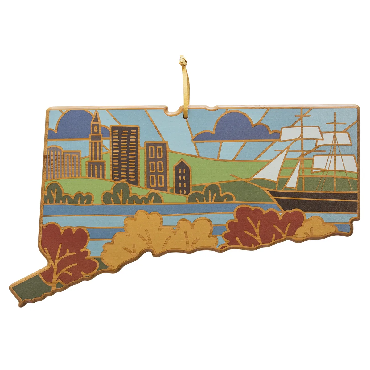 Connecticut State Shaped Serving & Cutting Board w/Artwork by Summer Stokes