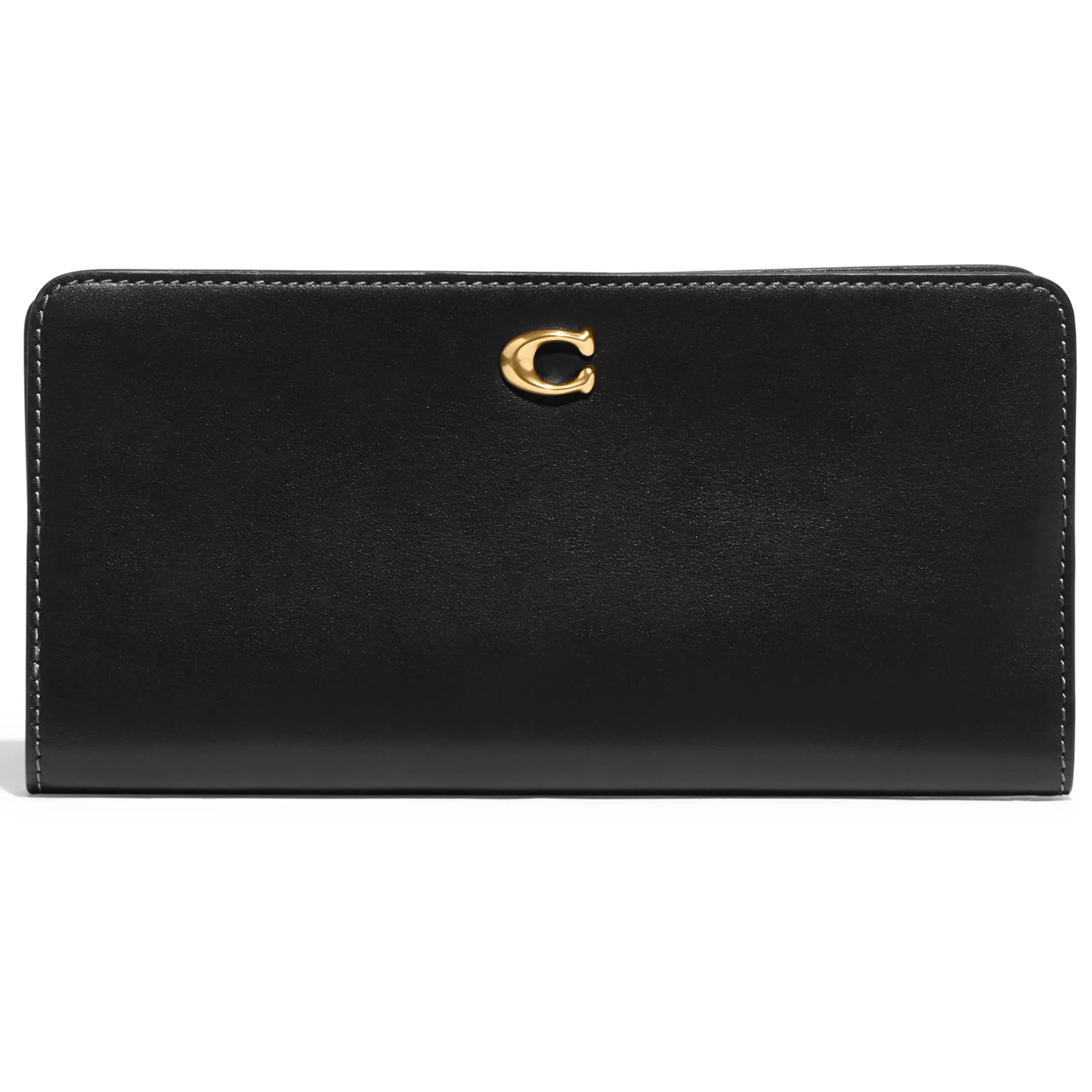 COACH® Smooth Leather Slim Accordion Zip Wallet- Black/Brass