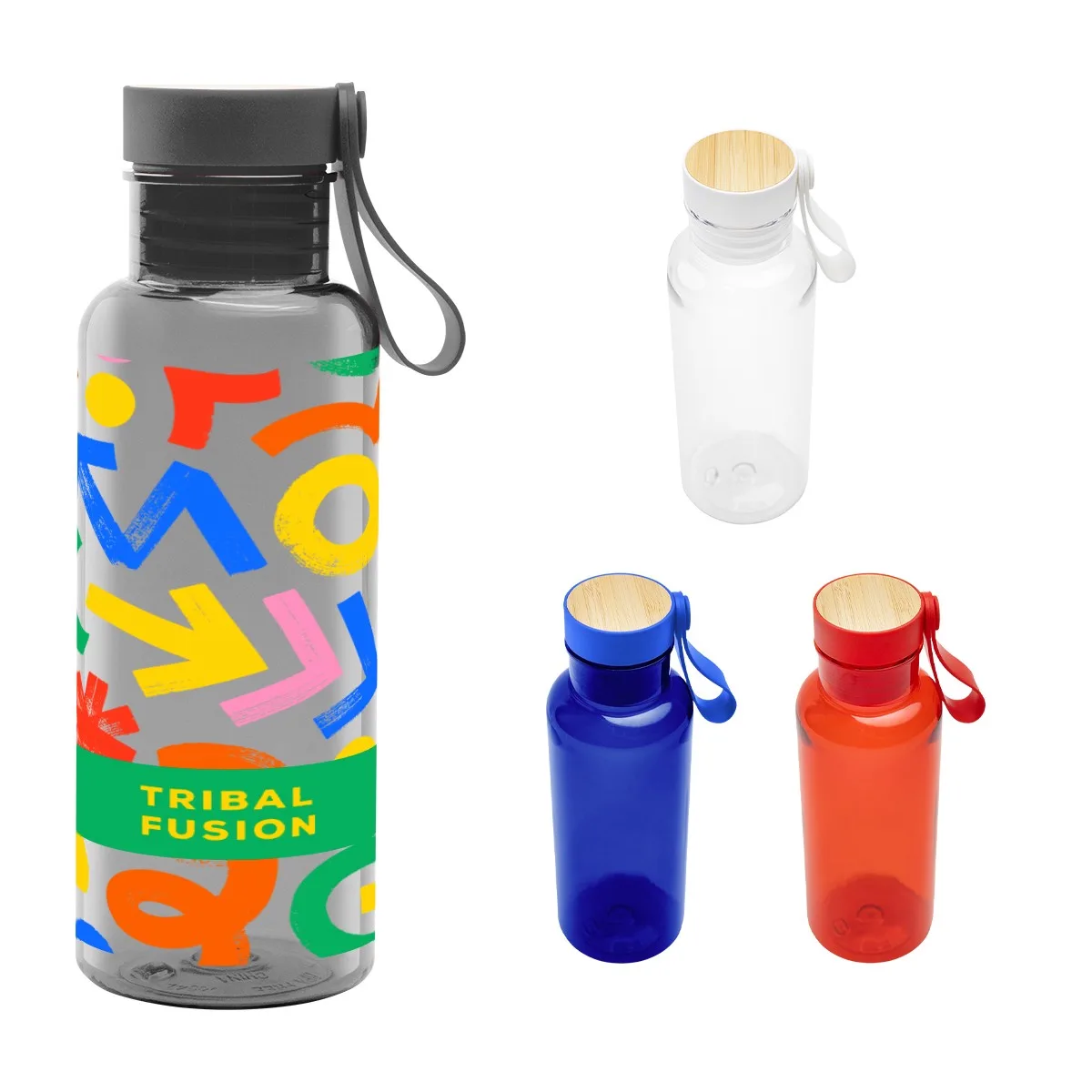 20 Oz. Full Color Cade Rpet Bottle With Bamboo Accent Lid And Silicone Easy Carry Handle view 2
